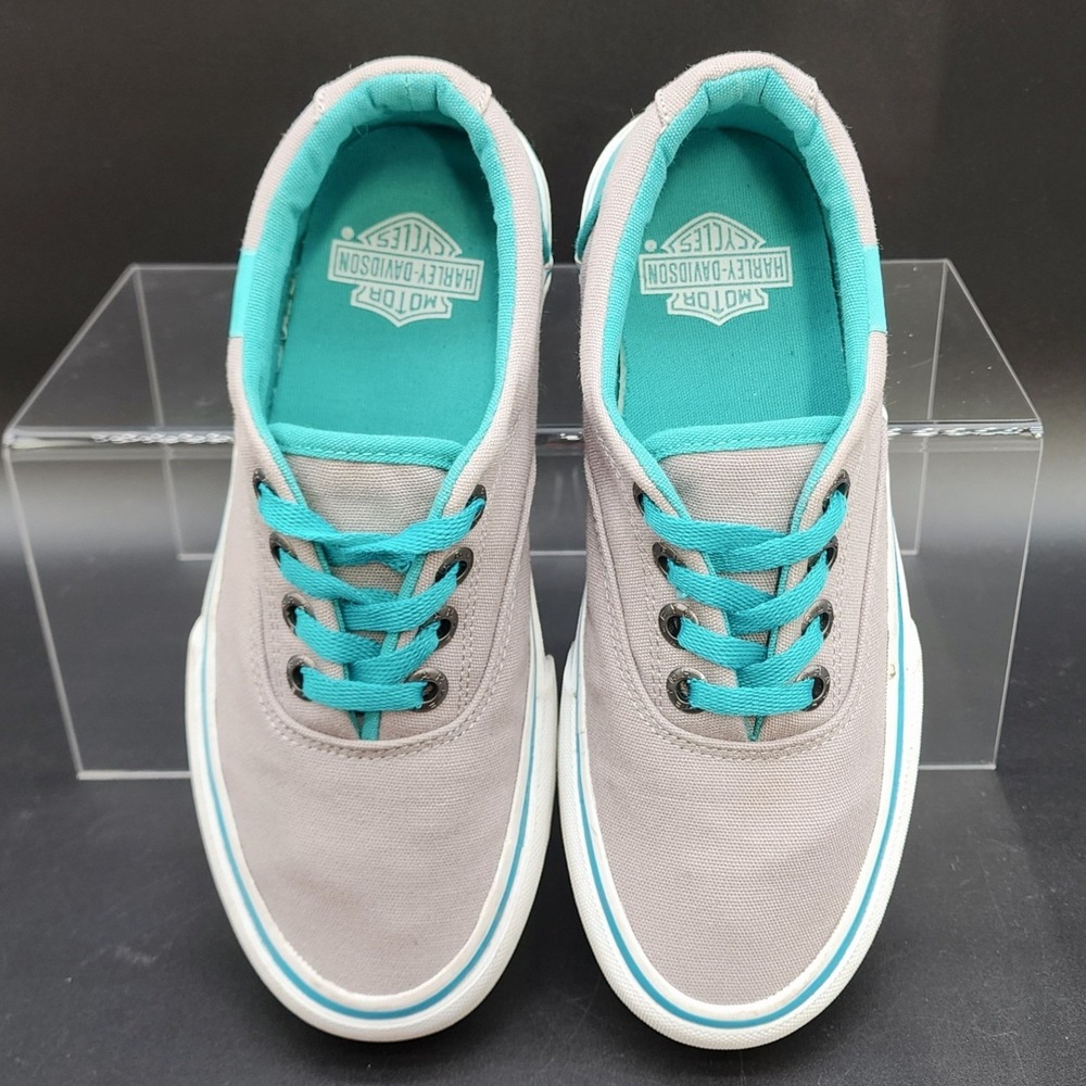 Harley-Davidson 7 Grey Teal Canvas Low Top Sneakers Biker Skater Casual Walking - Picture 8 of 8
